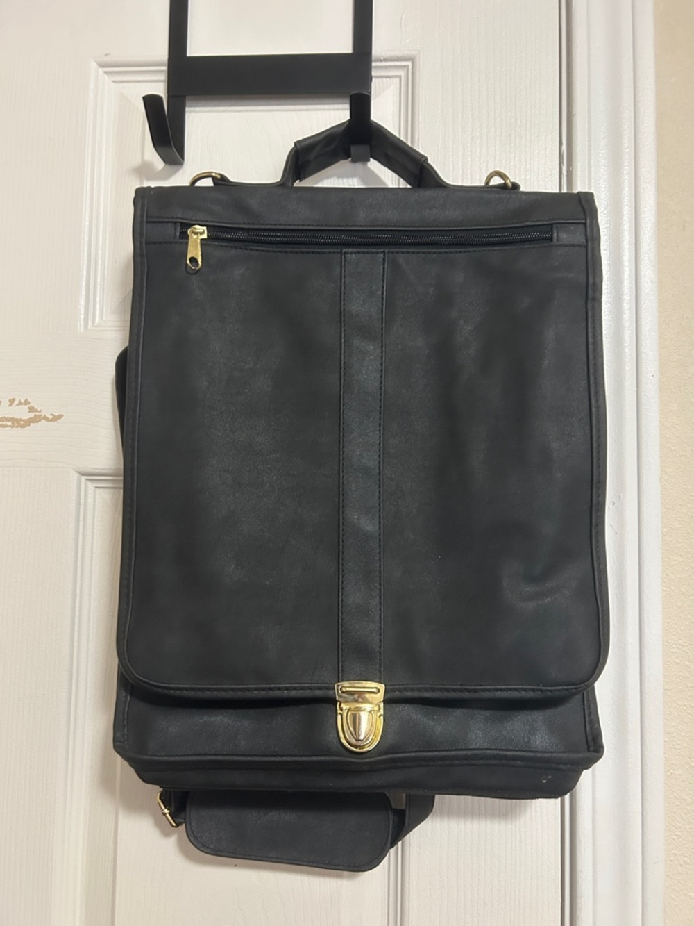Black Leather Briefcase Bag with Gold Hardware